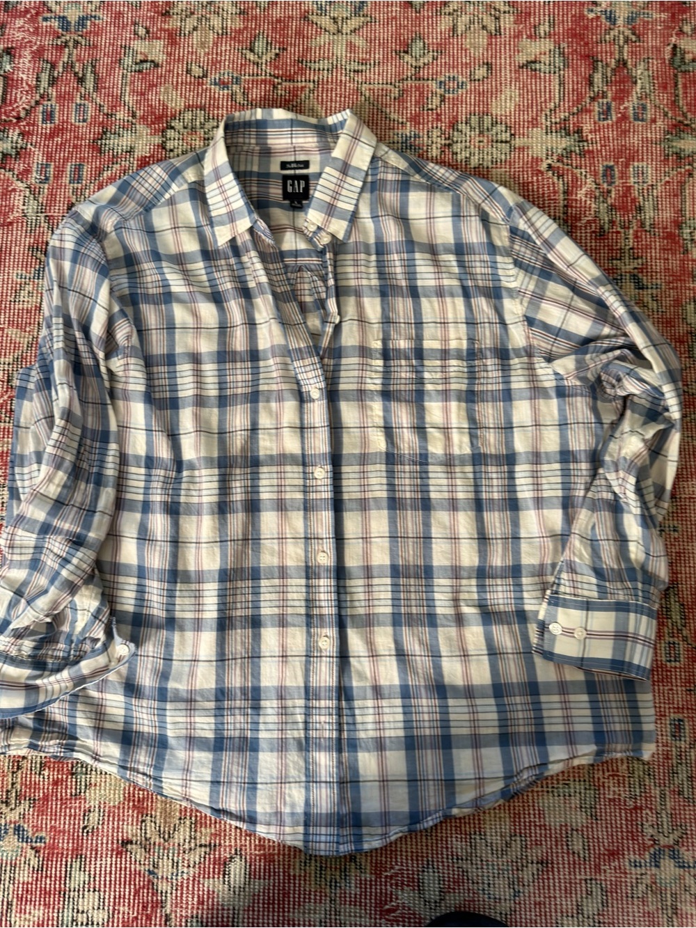 GAP Women’s “The Big Shirt” Blue Plaid Button-Up Shirt